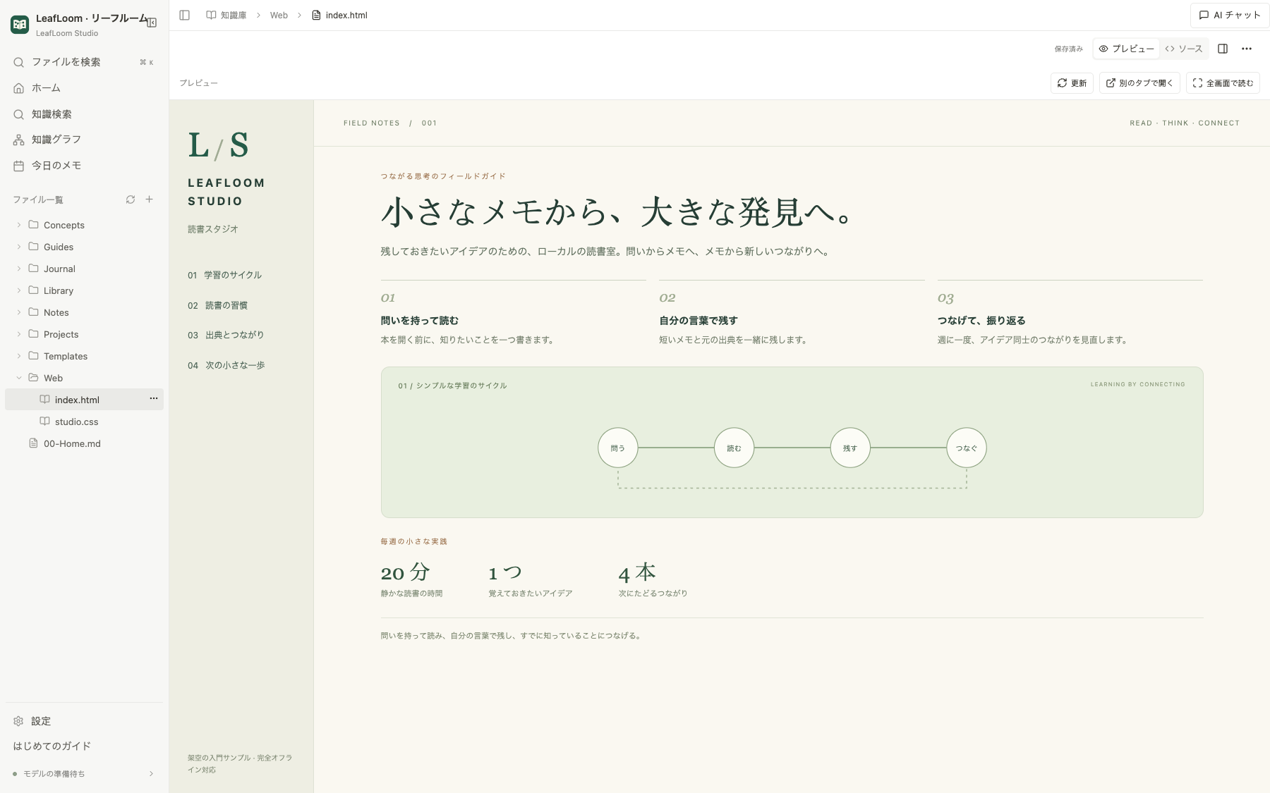 LeafLoom 内で開いたローカル HTML の読書室